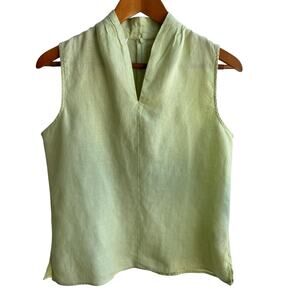 TALBOTS Top Womens 10 Green 100% Irish Linen Linen Coastal Beachy Resort Wear